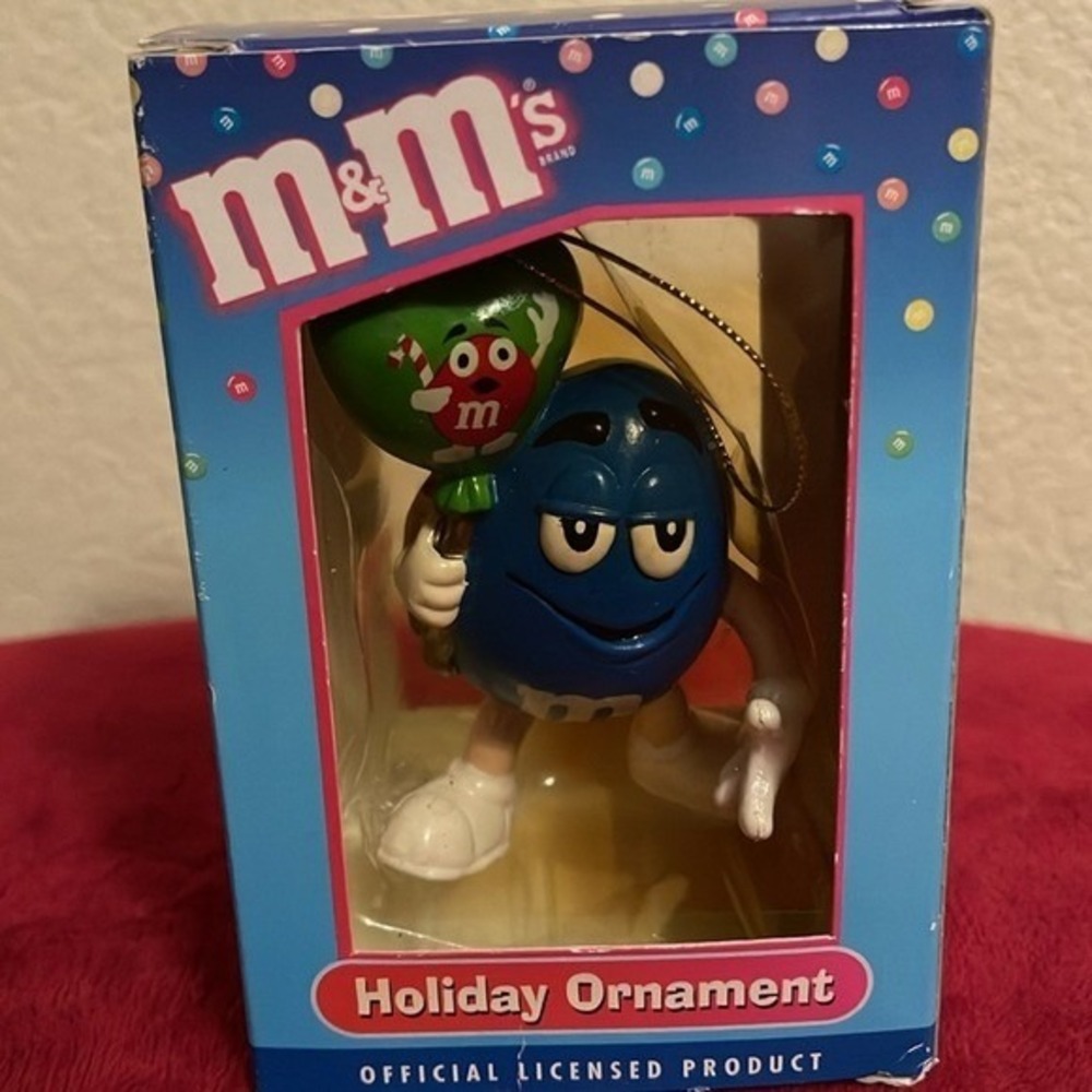 Vintage M&M's Holiday Ornaments Blue and Orange Characters Set of 2 in Box - Picture 4 of 11